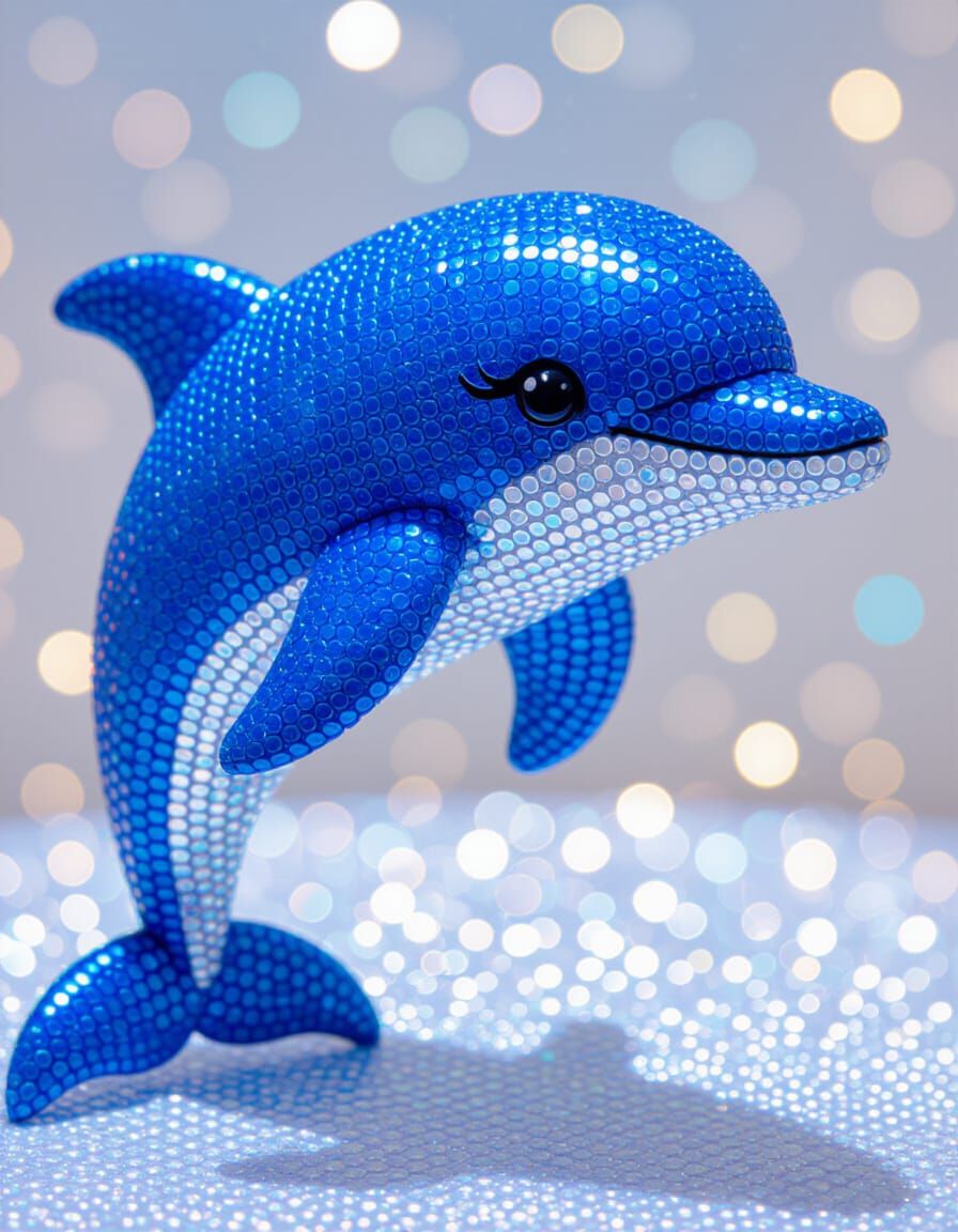 Sparkling Blue Beaded Dolphin Sculpture