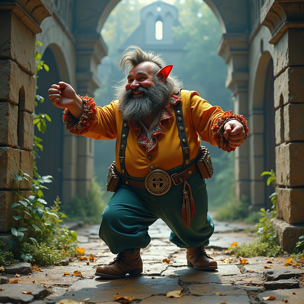 Dancing Dwarf in Haunted Castle: Psychedelic Clockpunk Art