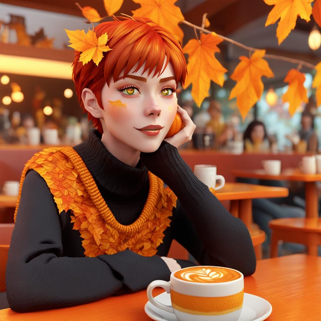 Autumn Druid at Coffee Shop: 90s Anime Style