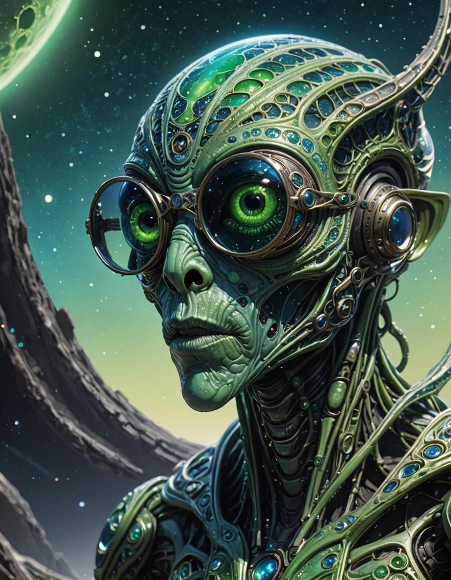 Alien on Moon Wearing Insectoid Eyeglasses