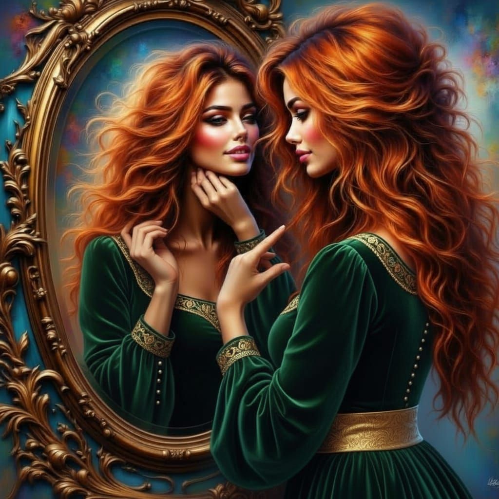 Woman Brushing Hair in Hyperrealistic Splash Art