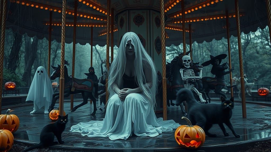 Haunted Halloween Carousel with Ghosts and Goblins