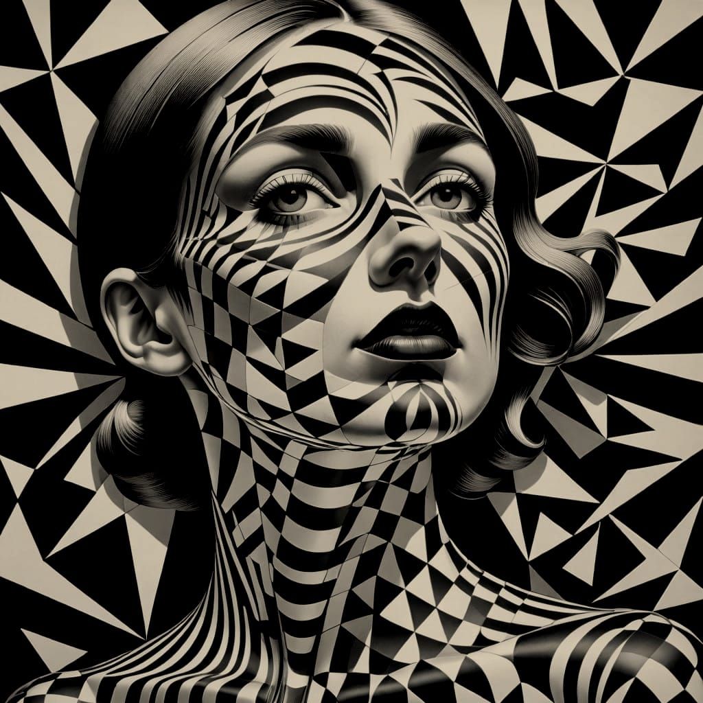 A Woman's Seductive Sideways Glance in a 3D Calligram Style