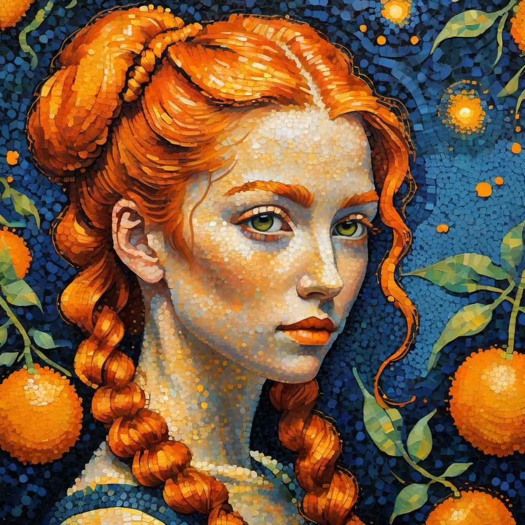 Fiery Haired Girl: Impressionism and Pointillism Portrait
