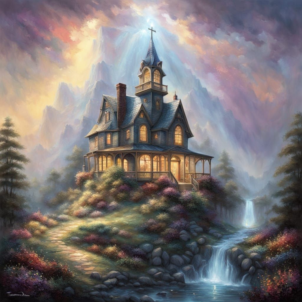 Magnificent Bible House with Glowing Cross