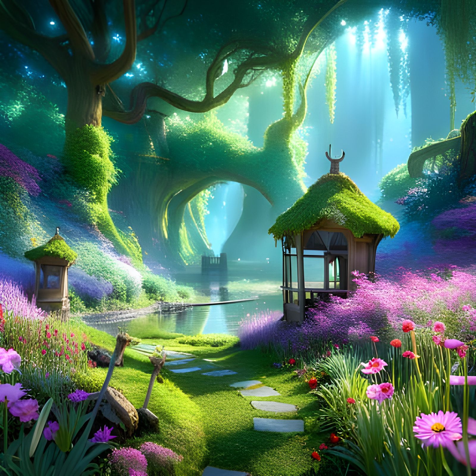 Enchanted Magical Garden in Biomechanical Style