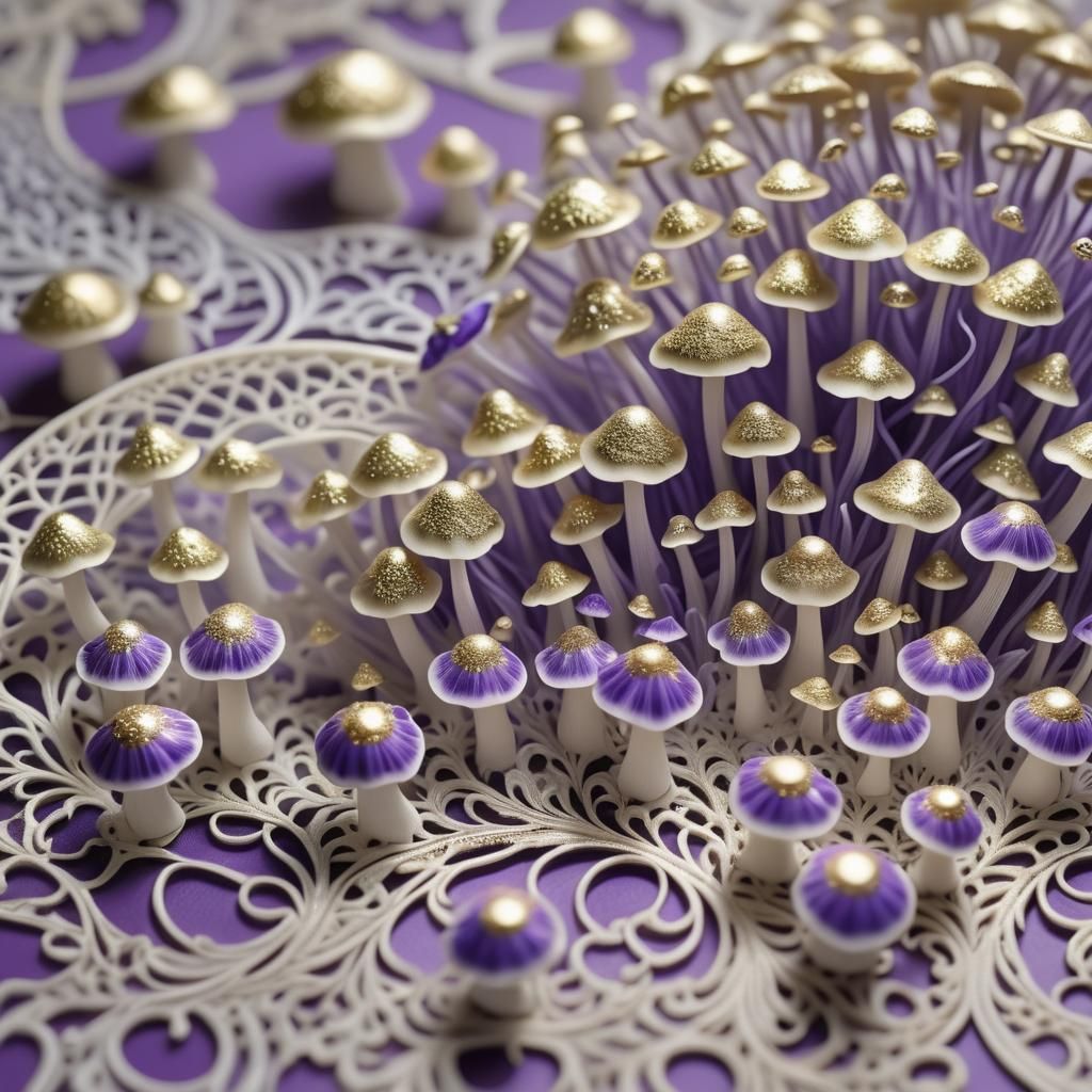 Lace Filigree Mushroom in Ultra Violet Light