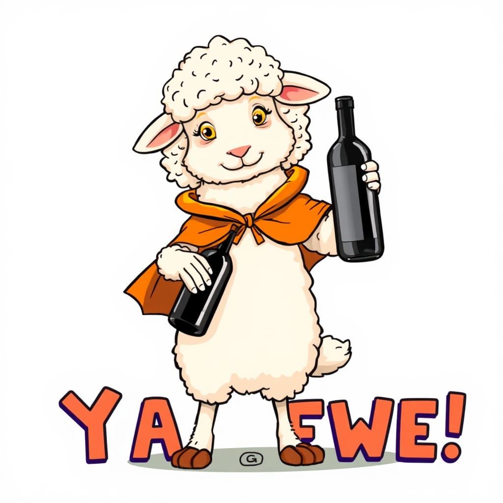 Sheep in Wolf Costume Celebrates with Oversized Wine