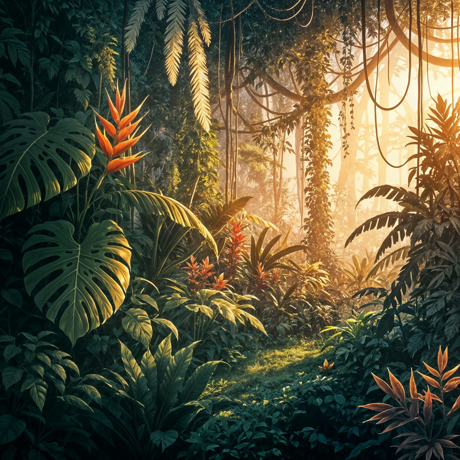 Golden Hour in a Lush Rainforest
