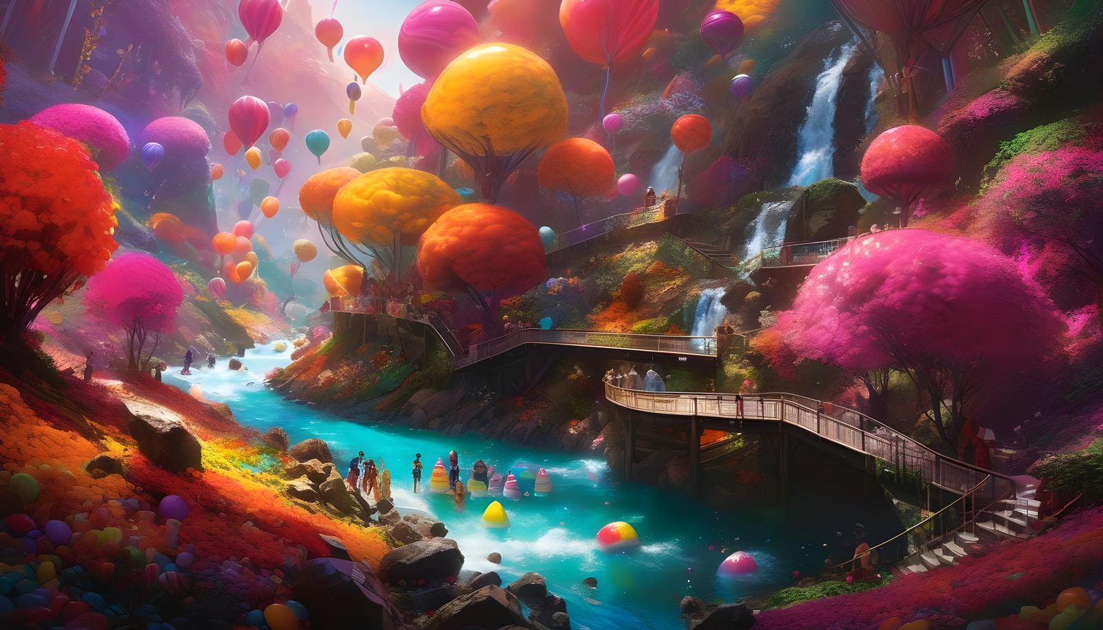 Candy Forest and Chocolate River: Detailed Watercolor Art