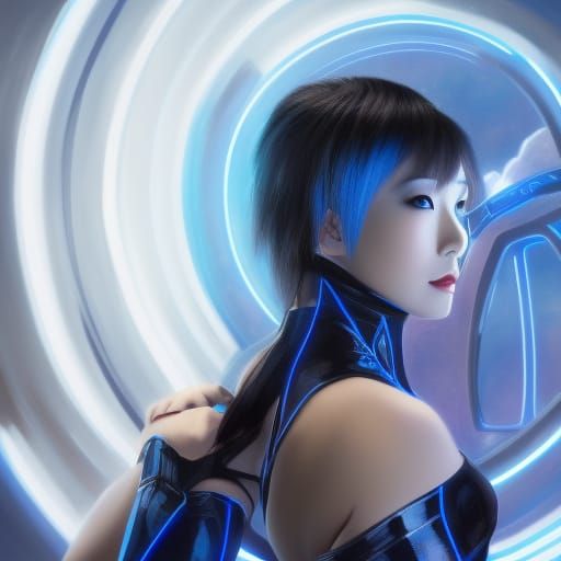 Cyberpunk Asian Woman at Stargate, Detailed Portrait