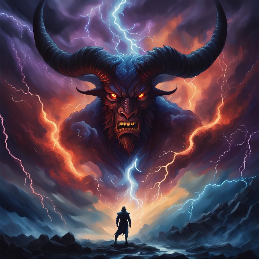 Dark Demon in Mystical Storm, Fantasy Art