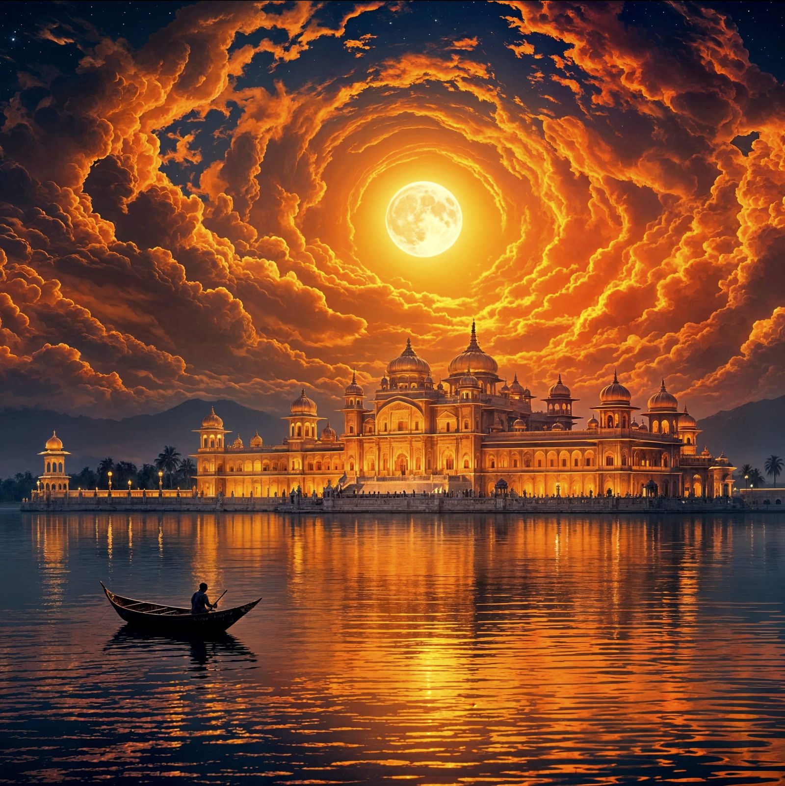 Moonlit Palace on Serene Lake