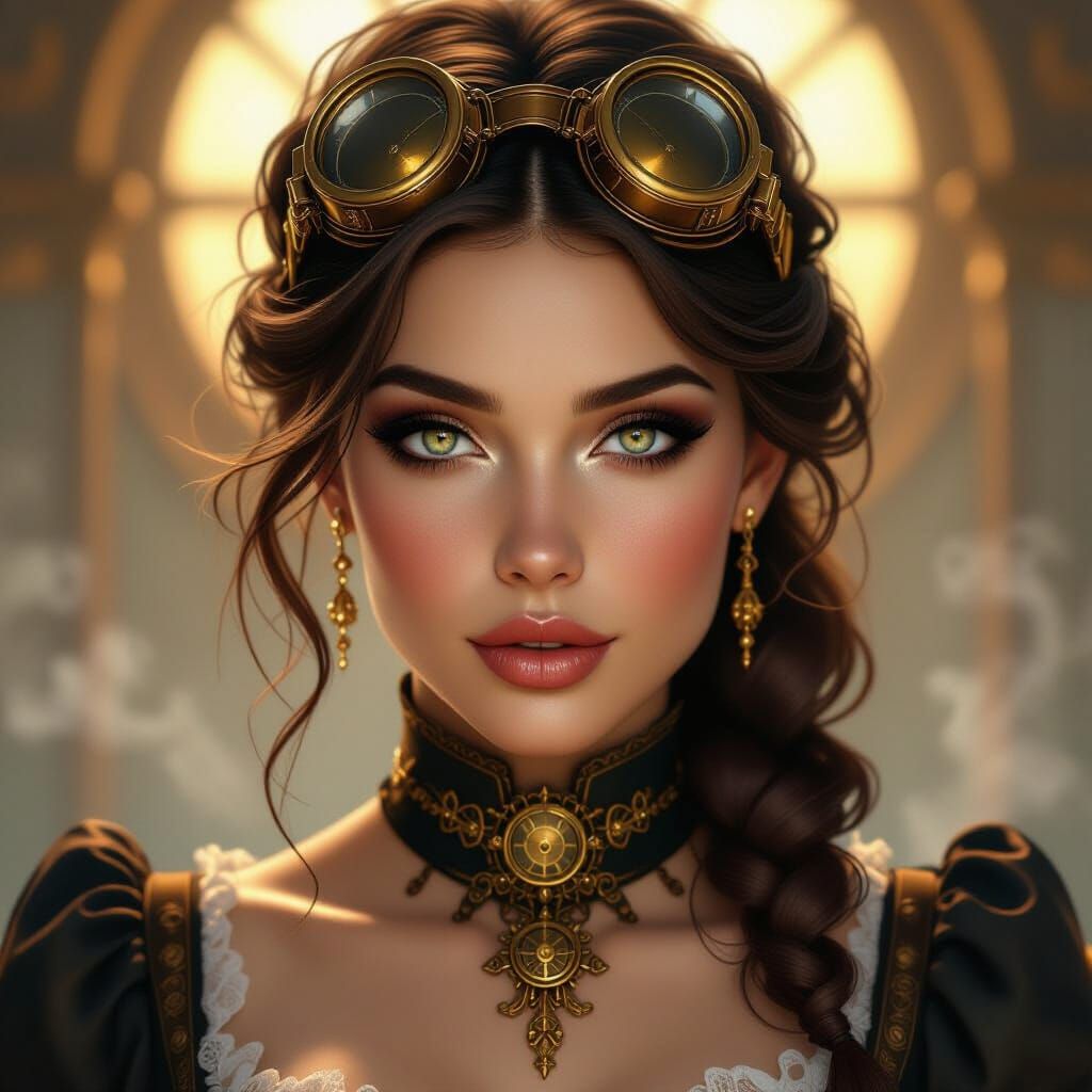 Steampunk Woman Portrait with Brass Goggles