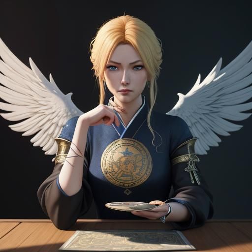 Anime Tarot Reader with Phoenix in Hospital, 3D Render