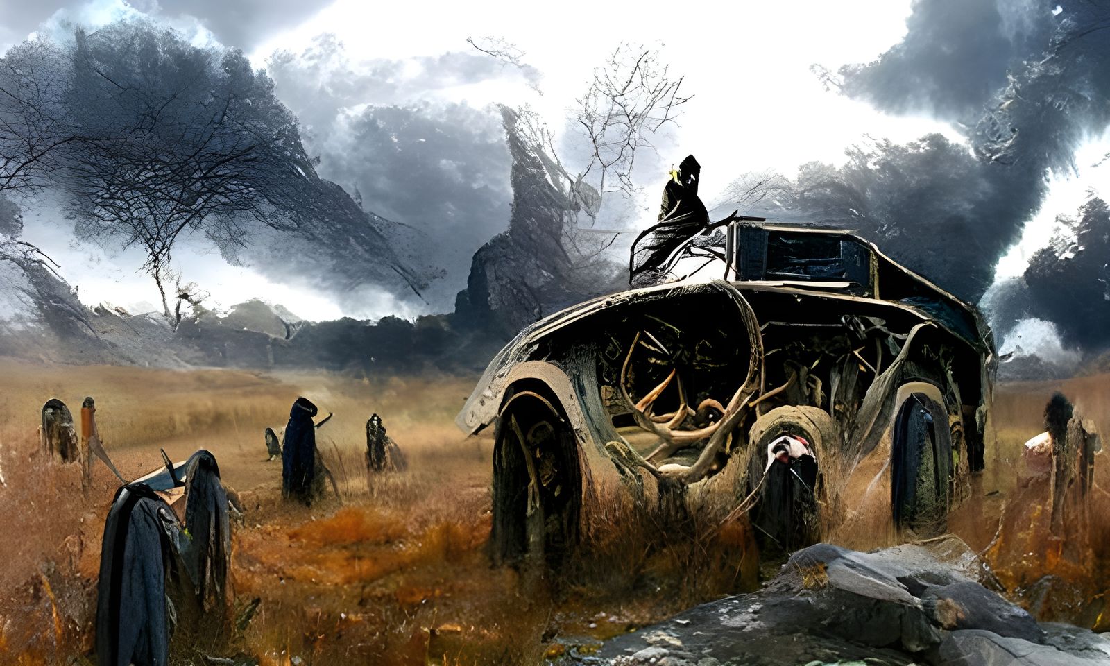 Sinister Car Breakdown Inspired by Doré and Rutkowski