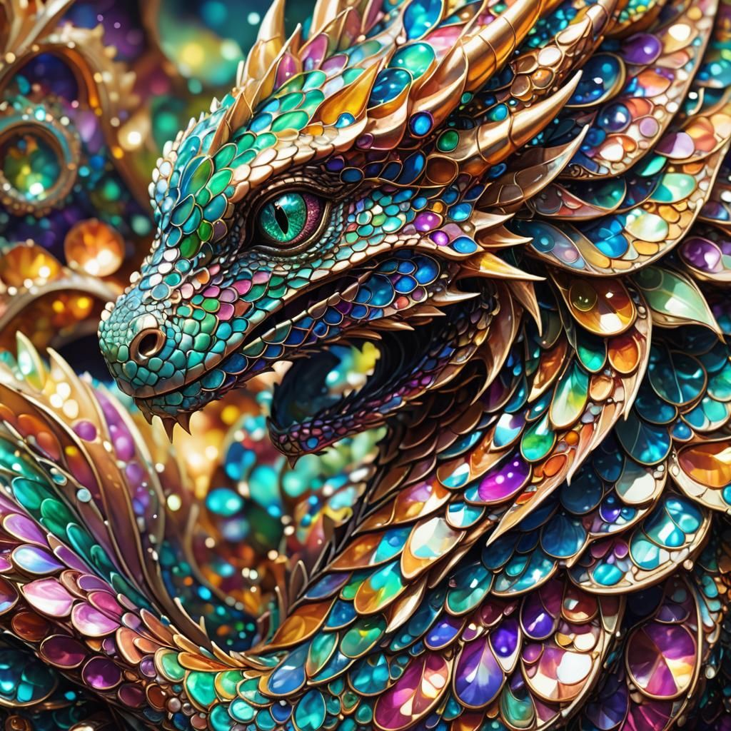 Jewel Scale Baby Dragon in Dreamlike Digital Art