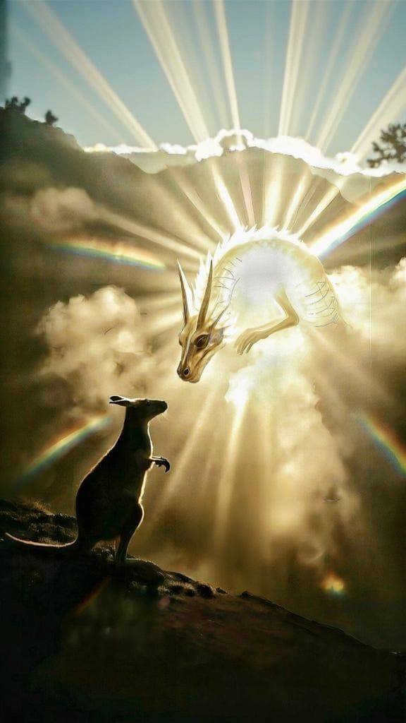 Dragon of Steam Vapor Touches Noses with a Kangaroo in the B...