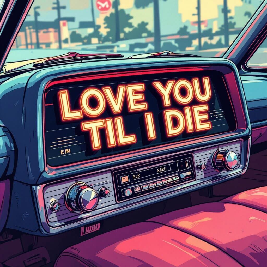 Retro Car Radio with "Love You Til I Die" Text