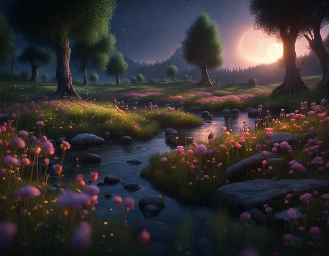 Midnight in the flower meadows.