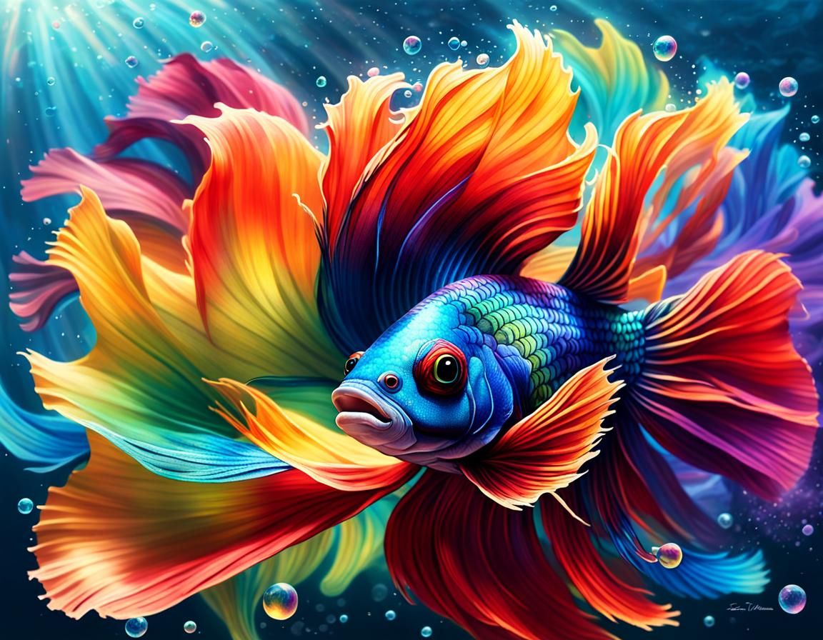 Rainbow Betta Fish in Ethereal Water