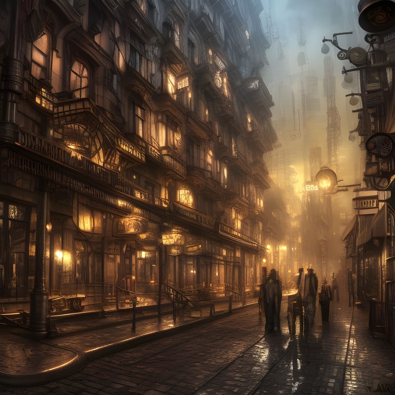 Detailed Steampunk City Landscape in Photorealistic Style