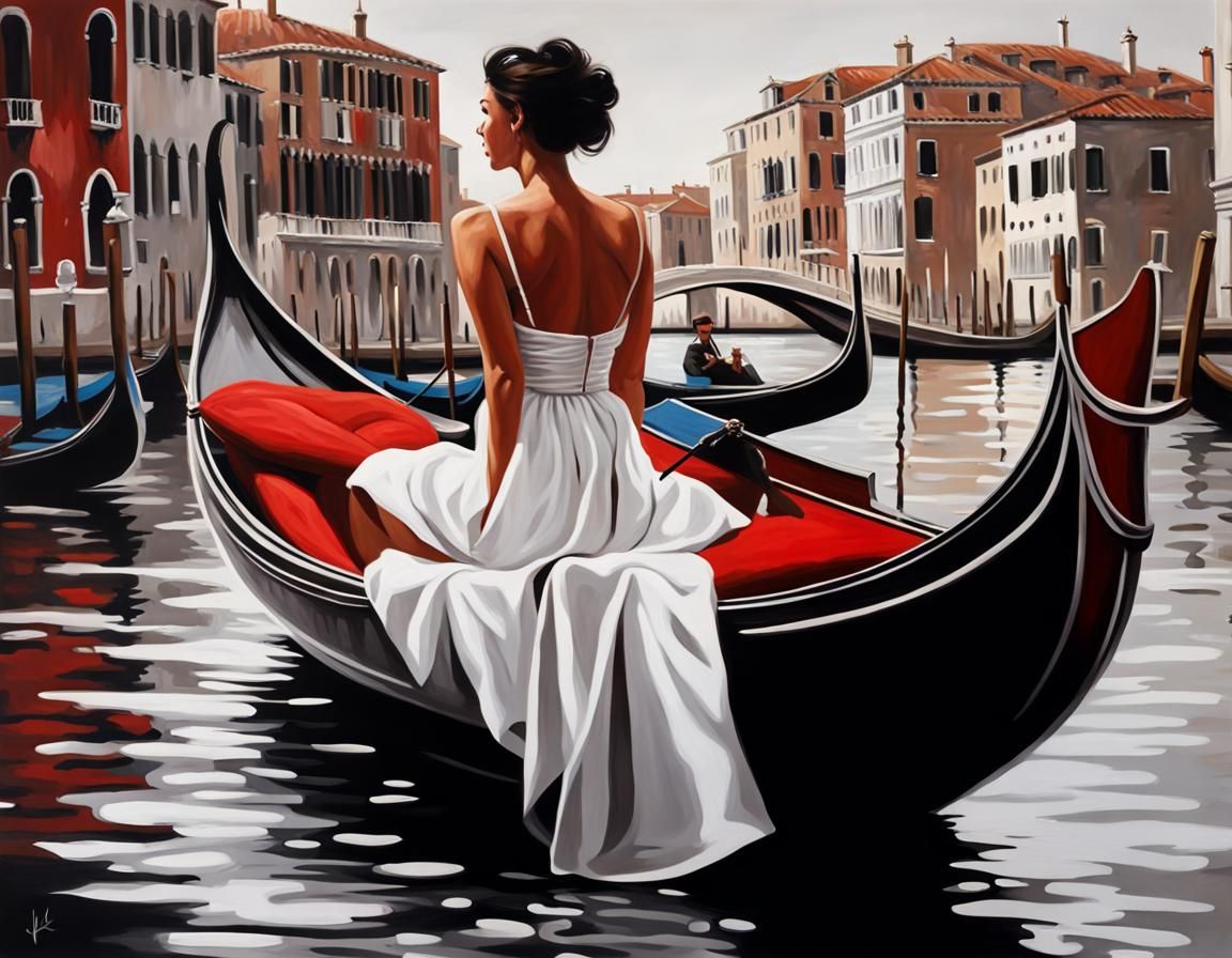 Venetian Gondola Scene in Hyperrealistic Style