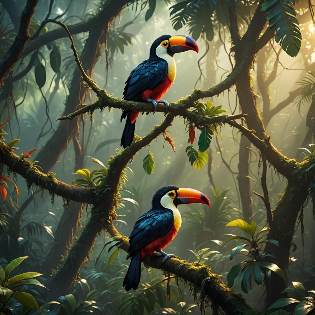 Adorable Baby Toucan in Vibrant Fantasy Style