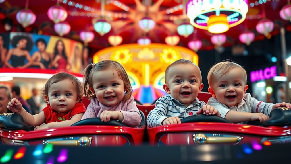 Toddlers Bumper Cars at Fair in Photorealistic Style