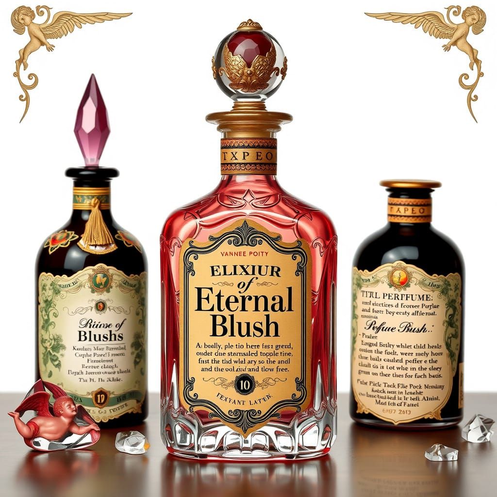 Vintage-Style Perfume Bottle with Antique Illustrations