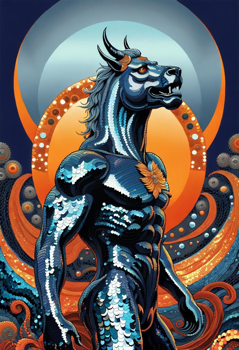 Sequined Stallion Tapestry in Psychedelic Style