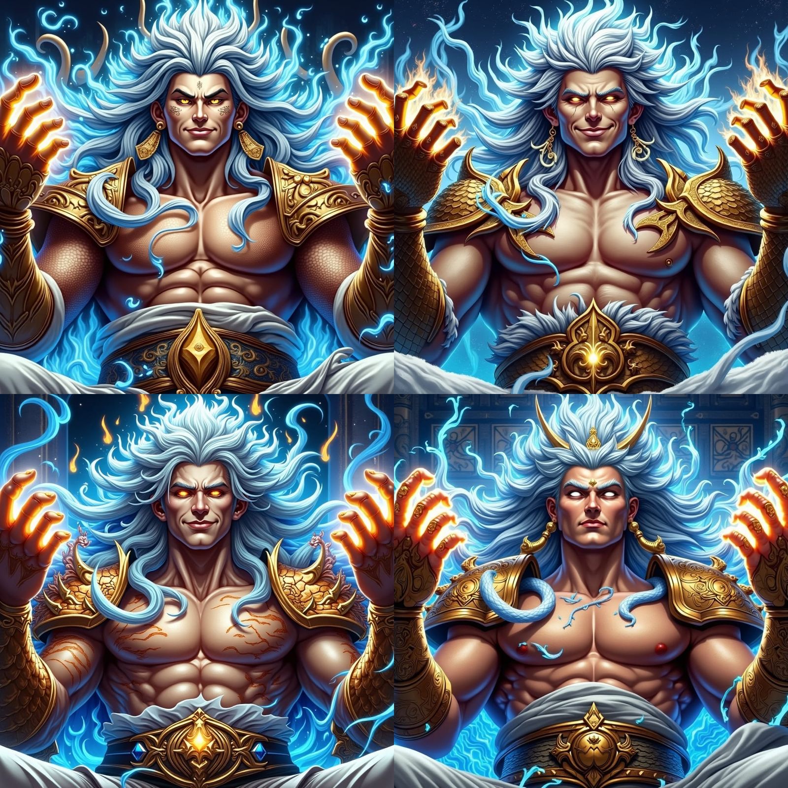 Dragon King with Blue Flame Aura on Throne