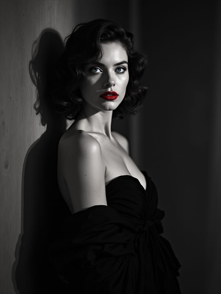 Luminous Woman Emerging from Shadows in Black and White