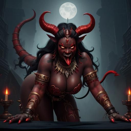 Cartoon Demon Priestess Twerking: Digital Matte Painting