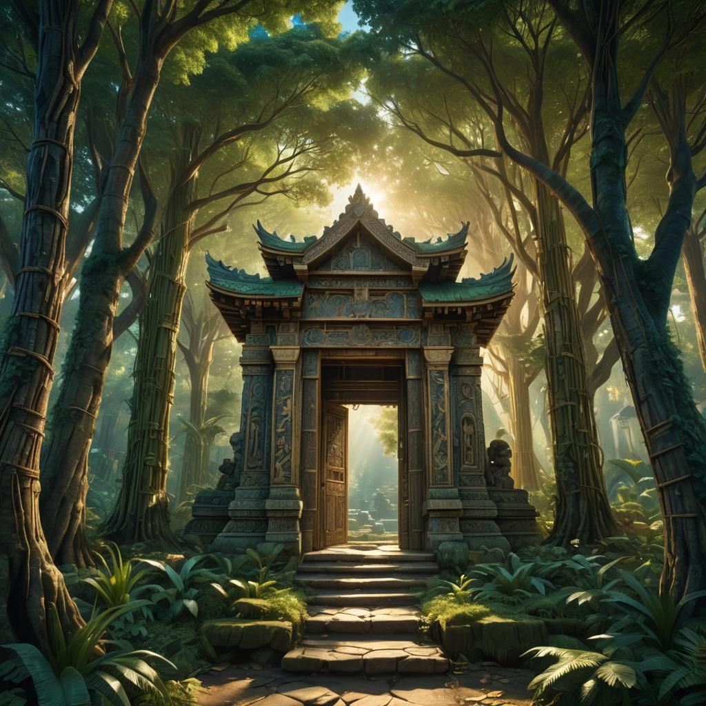 Fantastical Open-Air Temple in Golden Light