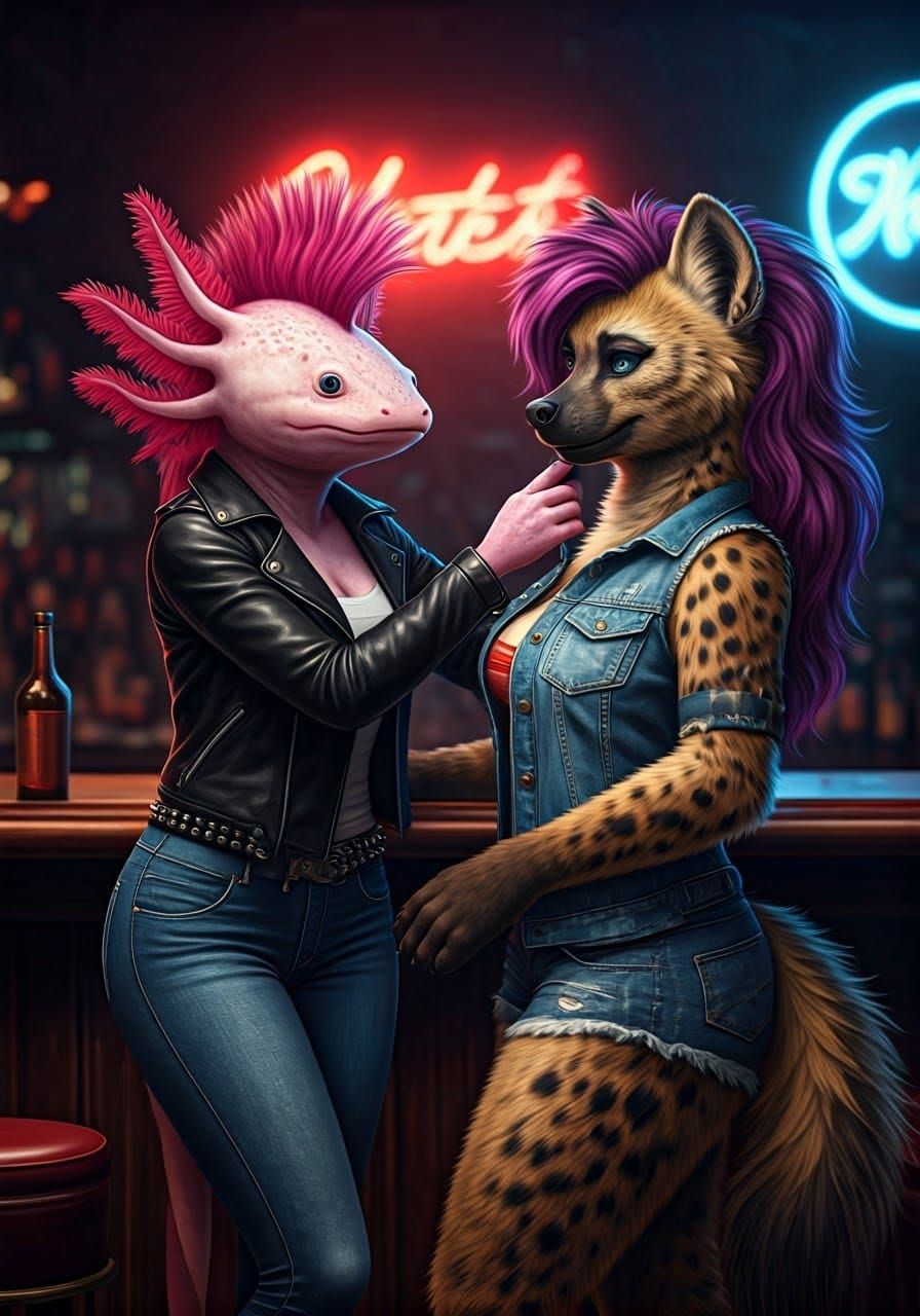 Surreal Dive Bar Encounter with a Punk Axolotl and Furry Hye...