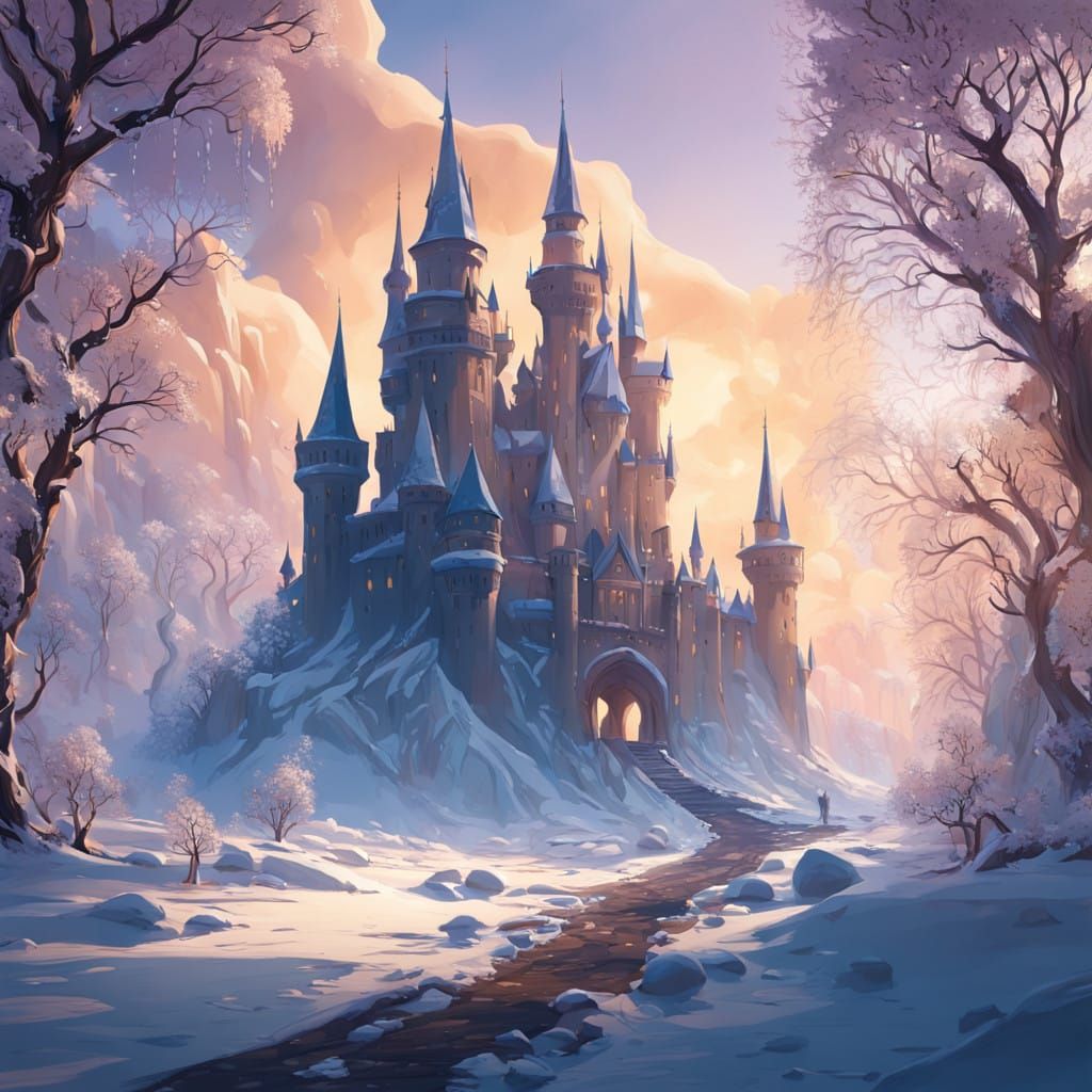 Winter Wonderland Fantasy Landscape in Golden Light