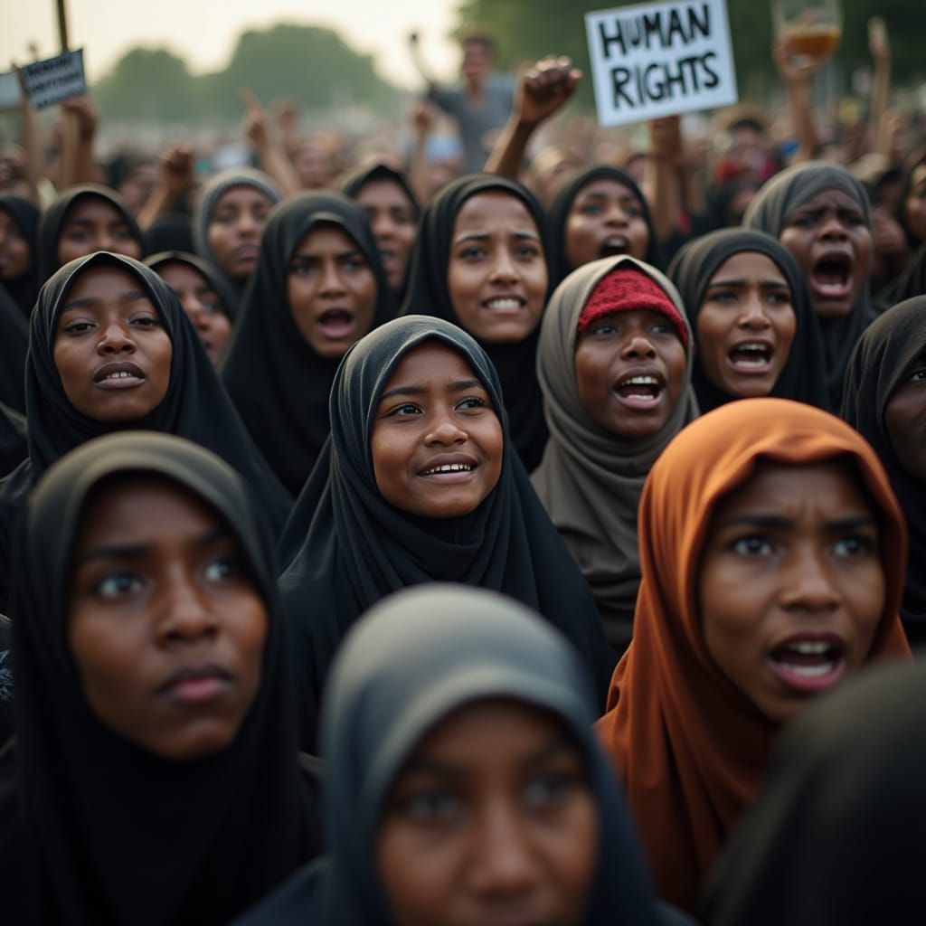 Diverse Crowd's Determined March for Human Rights