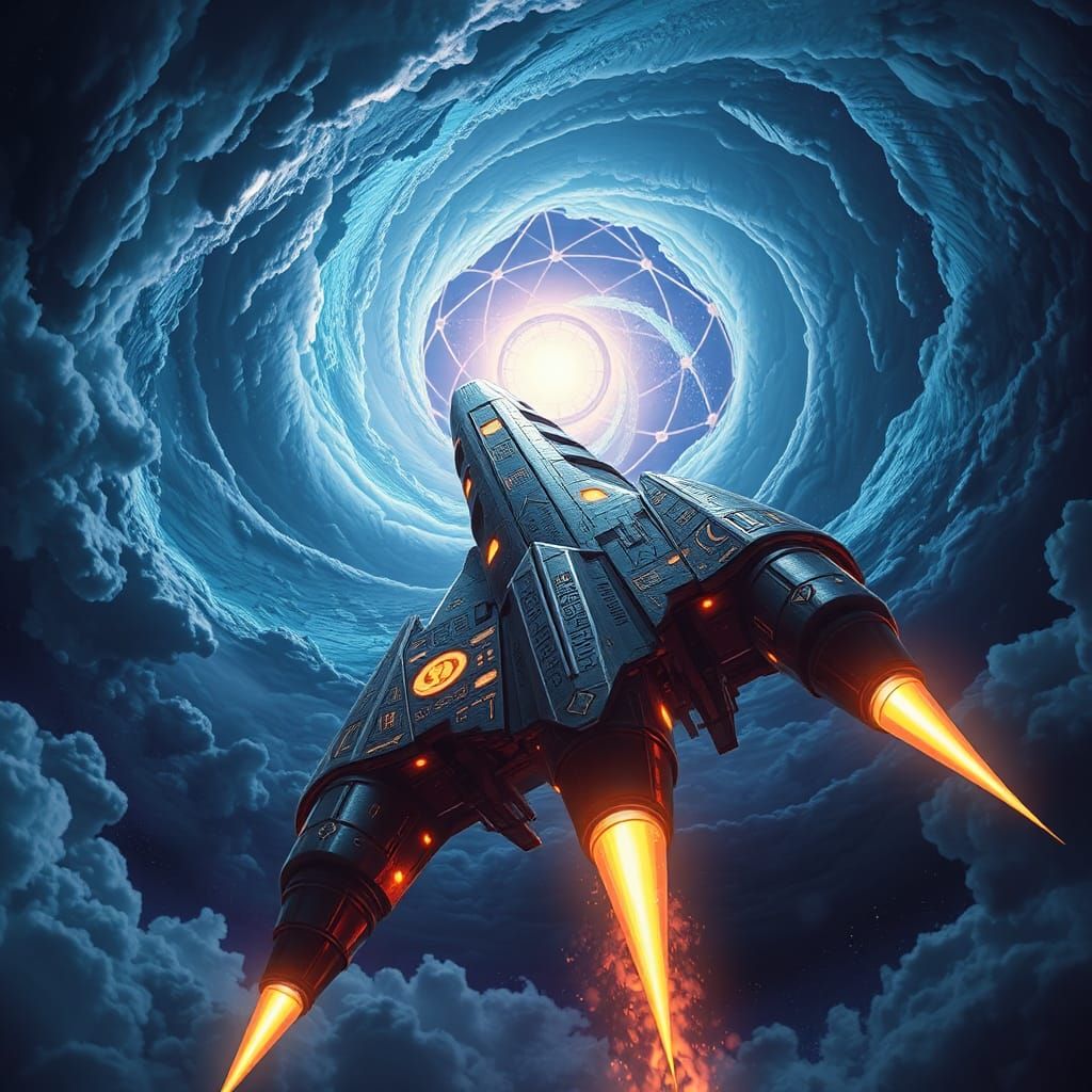 Futuristic Rocket Ship Ascending, Fantasy Concept Art