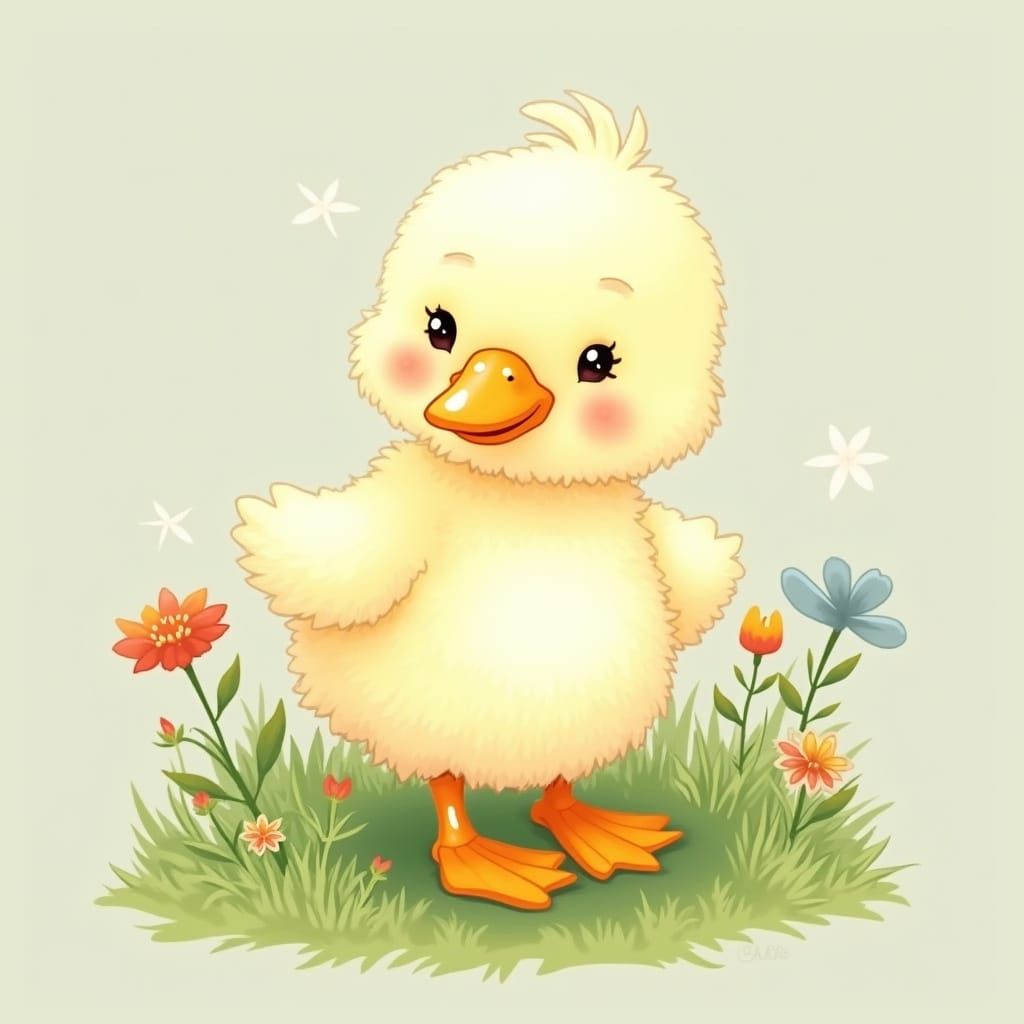 Cute Japanese Kawaii Duckling in Pastel Colors