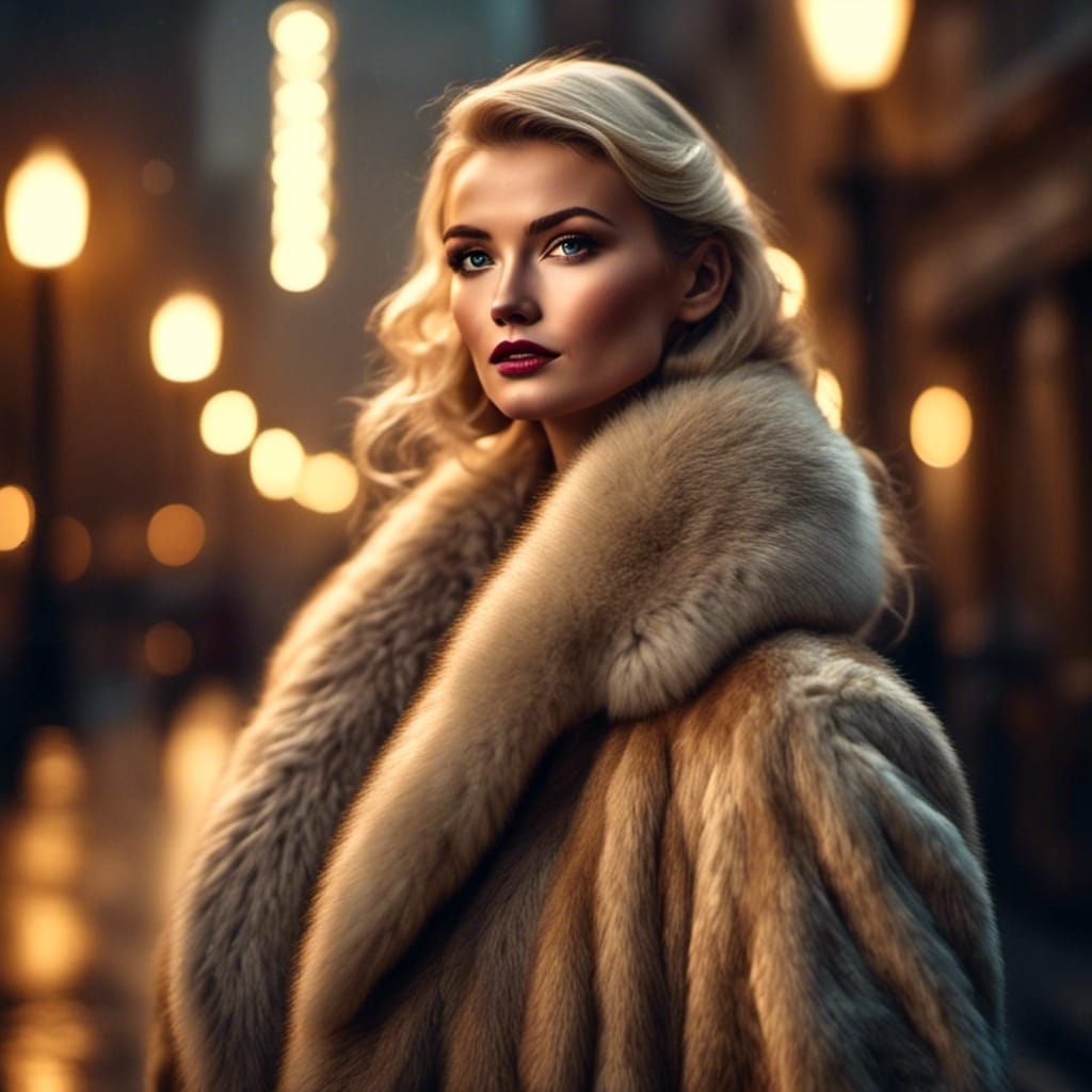 Glamorous Blonde in Fur Coat: Hollywood Portrait