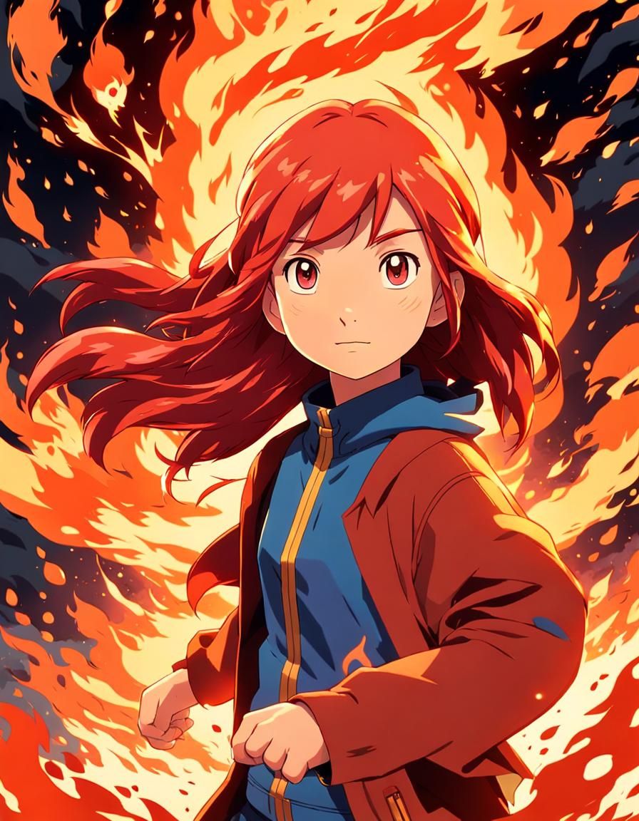 Charmander as Anime Girl in Ghibli Style