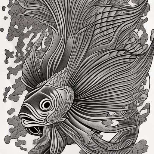 Elegant Goldfish in Japanese Woodblock Style