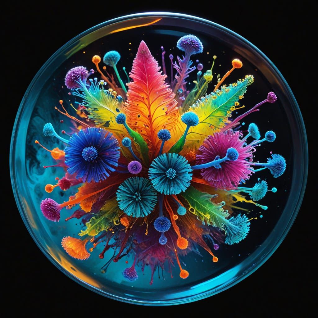 Cheerful Microbes Dance in Vibrant Petri Dish - Alcohol Ink ...