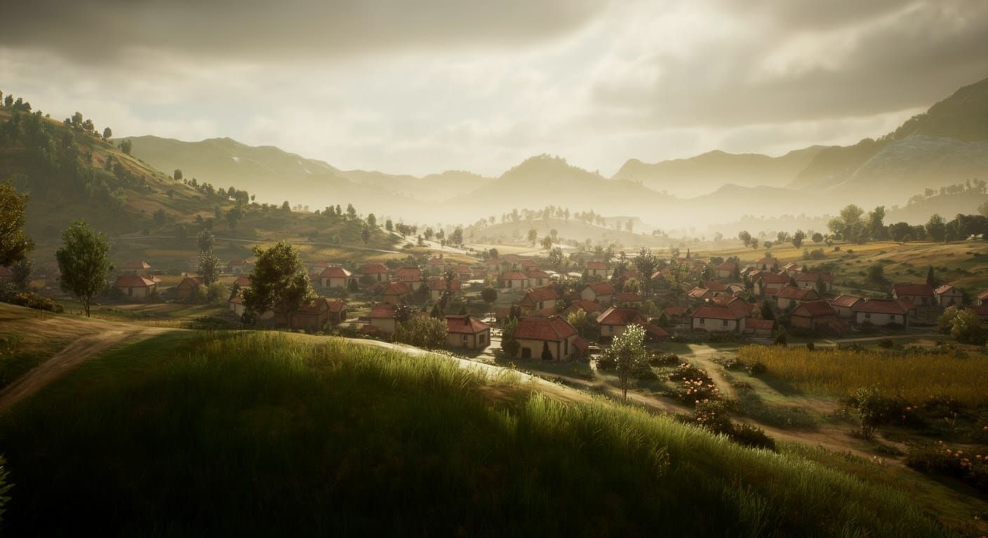 Fantasy Townscape in a Golden Landscape