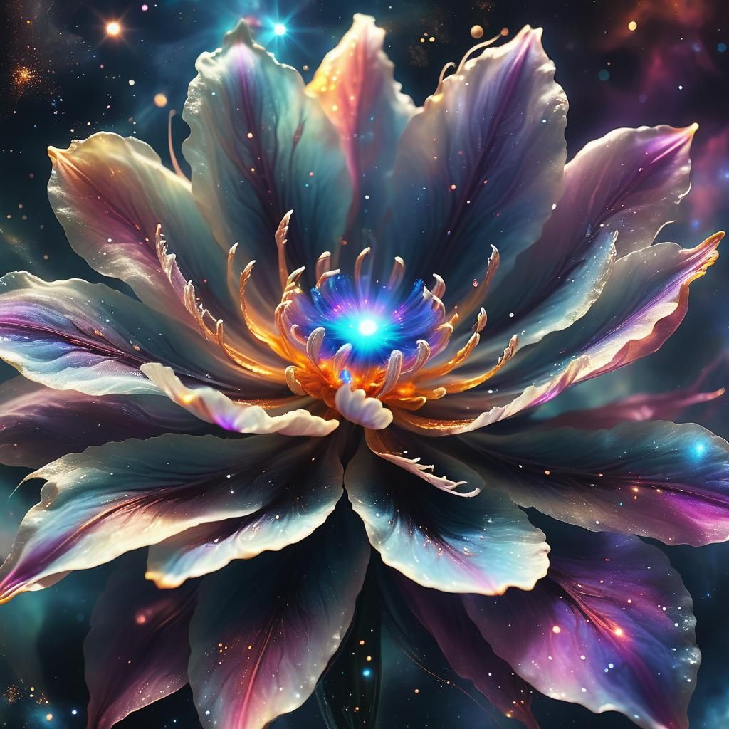 Alien Flower Floating Through Nebula in Sci-Fi Art