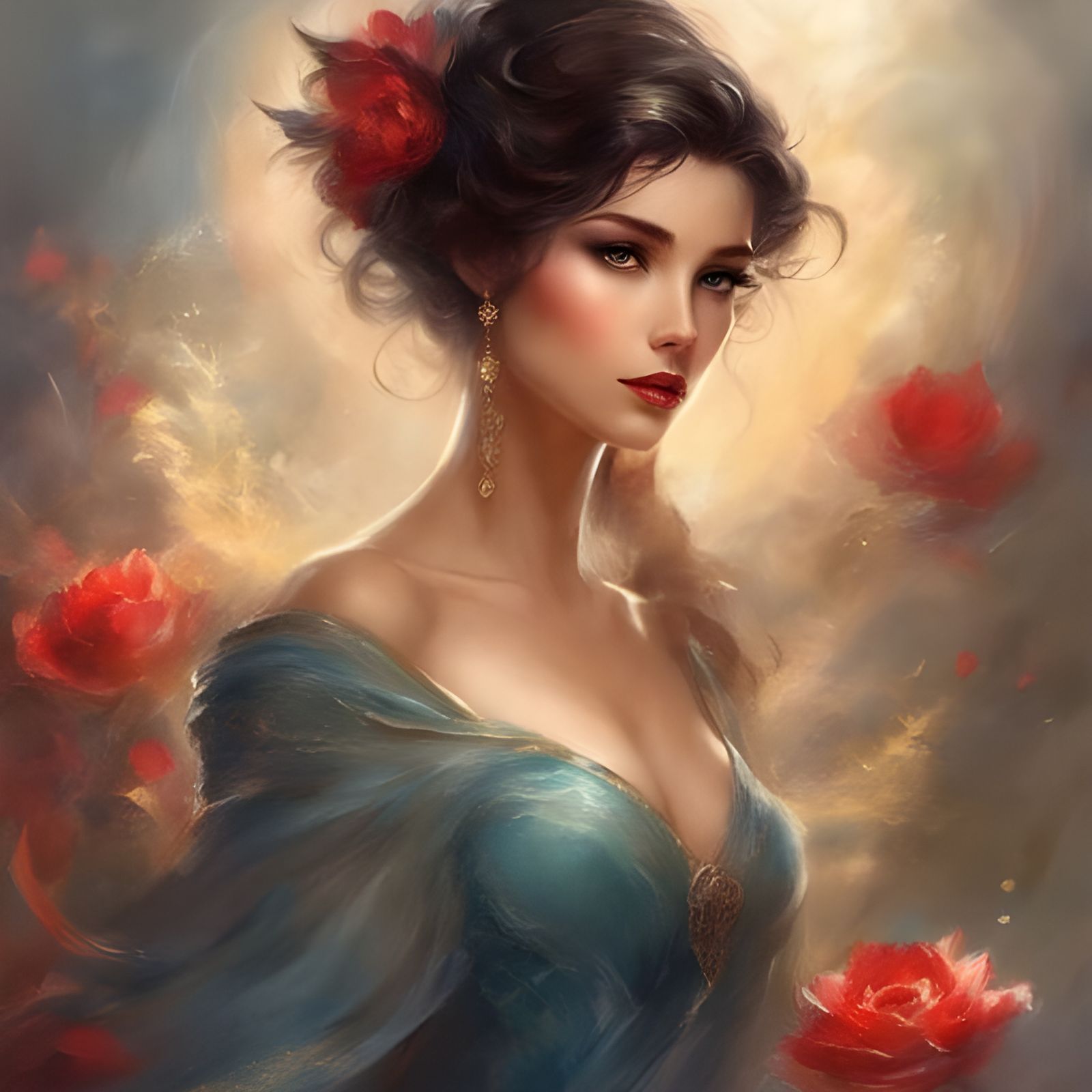 Beautiful Red-Haired Woman Portrait, Alluring Pose