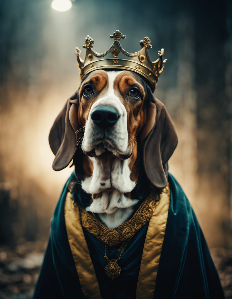 Regal Basset Hound in Royal Portrait Oil Painting
