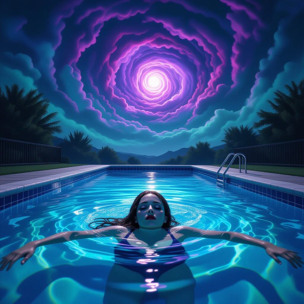 Surreal Dreamcore Swimming Pool Under Swirling Sky