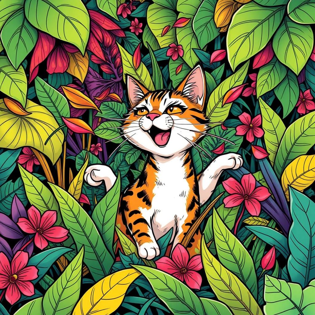 Feline Emergence in Tropical Bloom